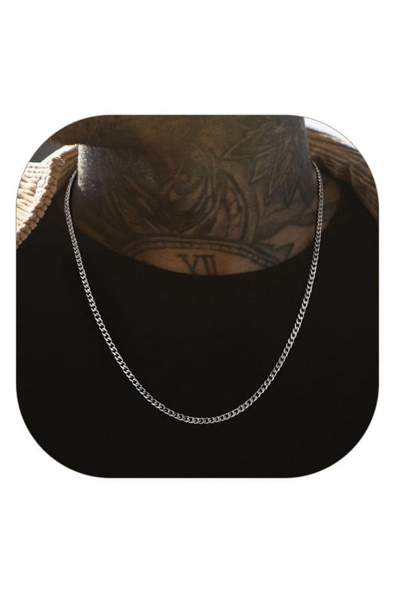 Mens Necklace Silver Cuban Link Chain Length 14inch 3mm Short Choker