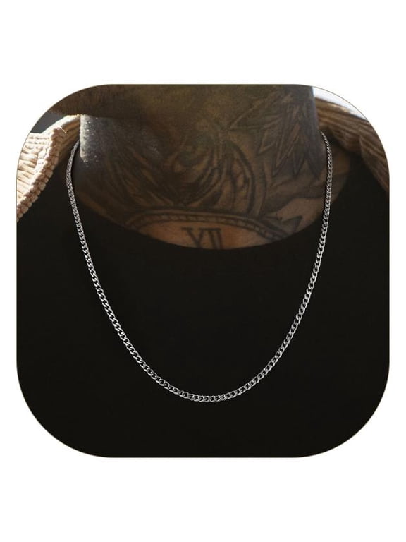 Mens Necklace Silver Cuban Link Chain Length 14inch 3mm Short Choker