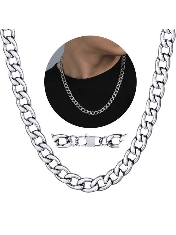 Mens Necklace Stainless Steel Chain Necklace for Men Women Curb Cuban Link Necklace Gift Fathers Day Jewelry Gift for Dad Son Husband