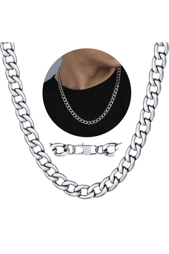 Mens Necklace Stainless Steel Chain Necklace for Men Women Curb Cuban Link Necklace Gift Fathers Day Jewelry Gift for Dad Son Husband