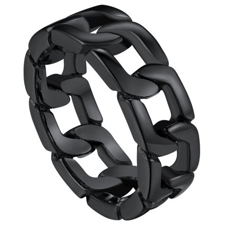 ChainsProMax Mens Rings Stainless Steel Size 9 Cuban Curb Link Ring Black Rings for Men
