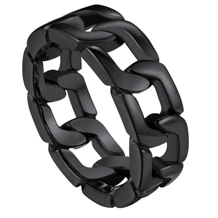 ChainsProMax Mens Rings Stainless Steel Size 9 Cuban Curb Link Ring Black Rings for Men