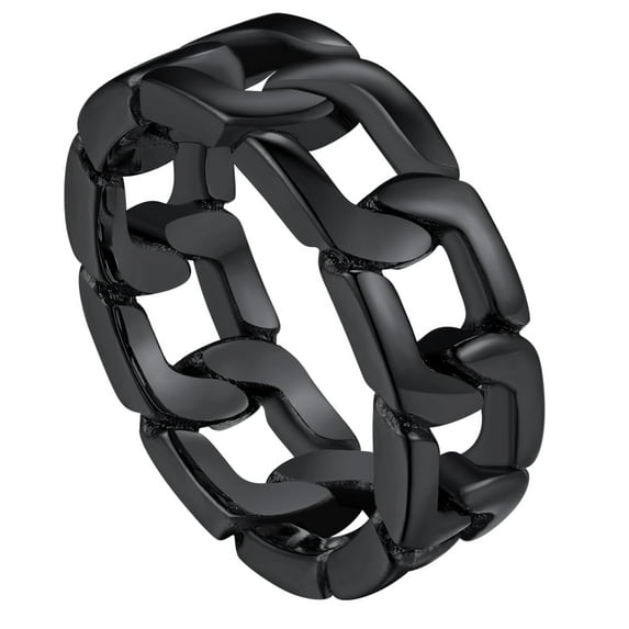 ChainsProMax Mens Stainless Steel Ring Cuban Curb Link Ring Mens Black Ring
