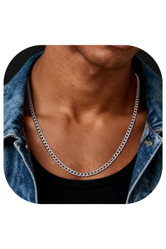 Mens Sturdy Curb Chain Necklace 4MM Width 20" Length Hip Hop Jewelry 316L Stainless Steel