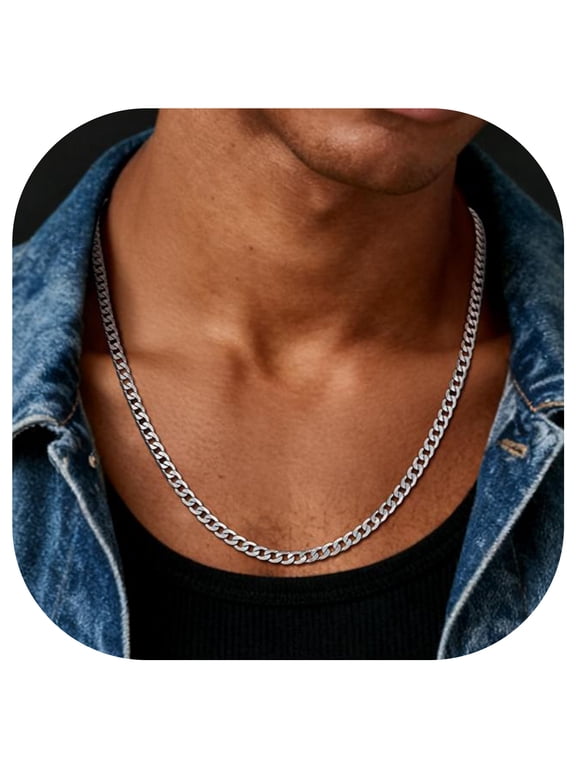 Mens Sturdy Curb Chain Necklace 4MM Width 20" Length Hip Hop Jewelry 316L Stainless Steel