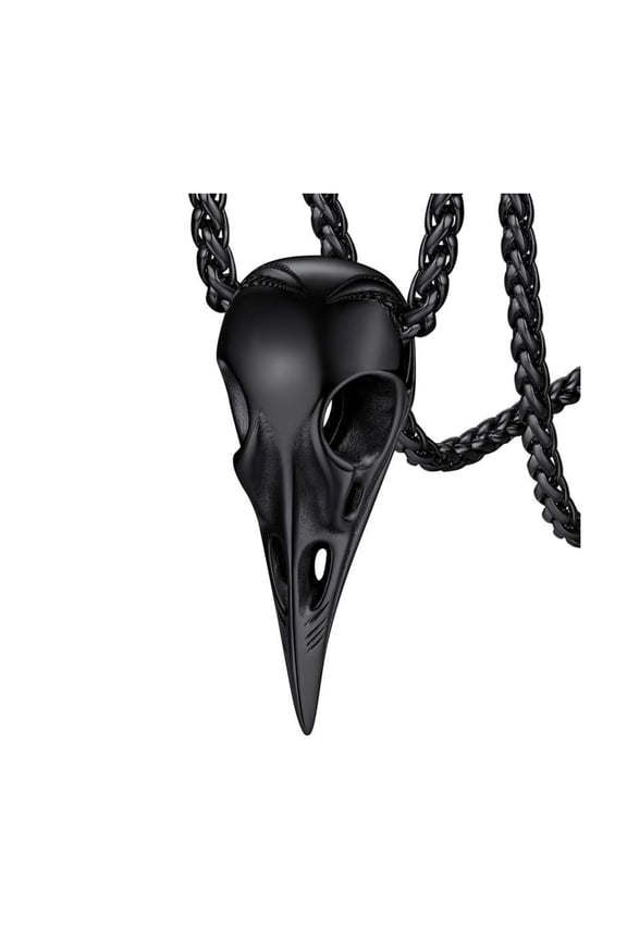 Mens Viking Necklace Smooth Raven Skull Necklace for Men Nordic Jewelry