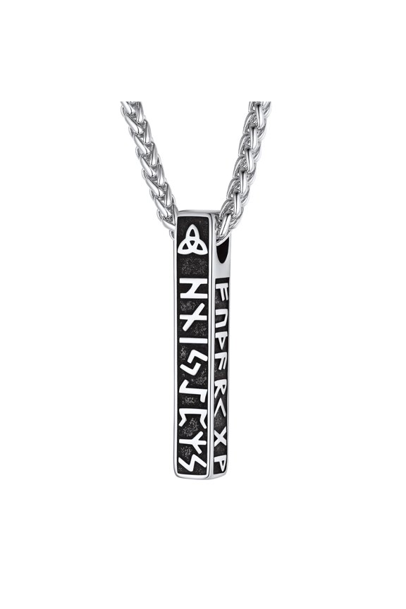 Mens Viking Necklace Stainless Steel Rectangular Column Rune Necklace for Men Nordic Jewelry