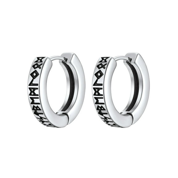 ChainsProMax Norse Viking Runes Hoop Earrings for Men Stainless Steel Huggie Hoop Earring Norse Mythology Jewelry Gifts