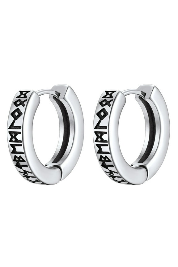 Norse Viking Runes Hoop Earrings for Men Stainless Steel Huggie Hoop Earring Norse Mythology Jewelry Gifts