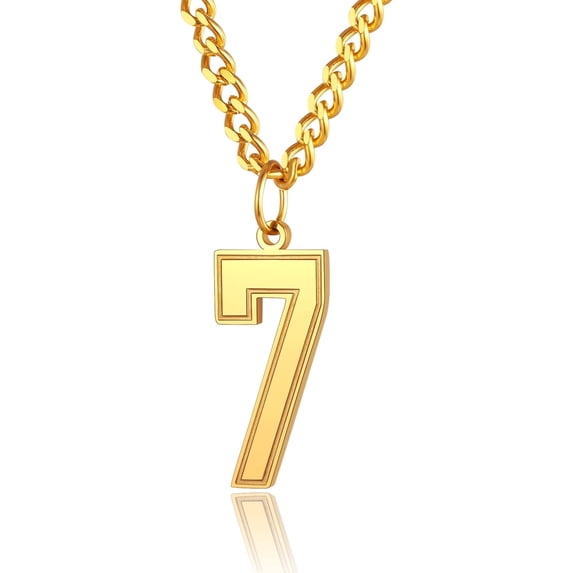 ChainsProMax Number 7 Gold Necklace for Women Mens Gift 18K Gold Plated Curb Chain