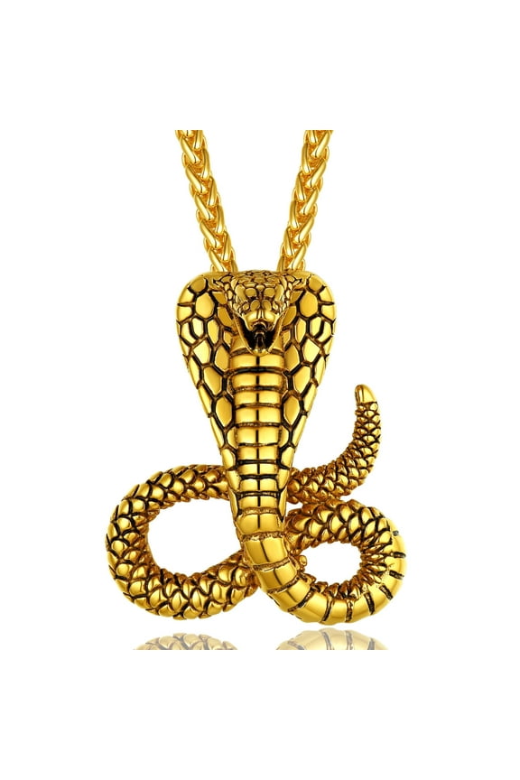 Retro Cobra Snake Necklace, Statement Serpent Gothic Jewelry, Stainless Steel/Gold Plated/Black
