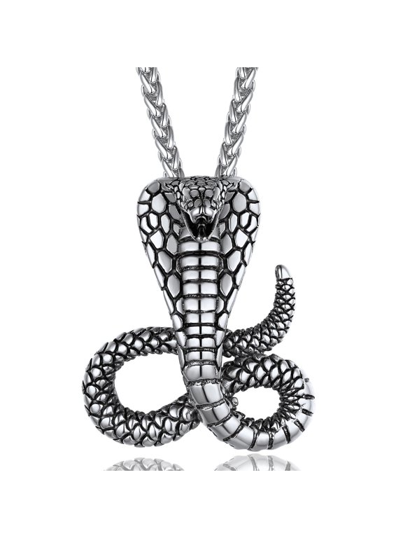 Retro Cobra Snake Necklace, Statement Serpent Gothic Jewelry, Stainless Steel/Gold Plated/Black