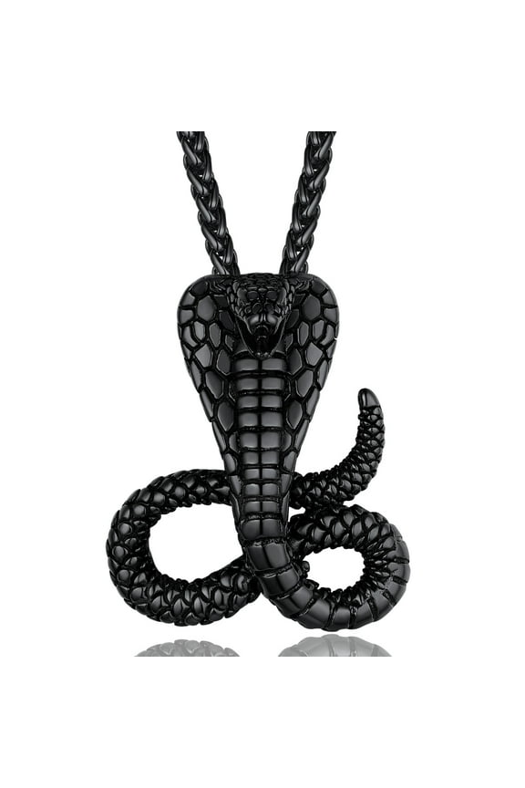 Retro Cobra Snake Necklace, Statement Serpent Gothic Jewelry, Stainless Steel/Gold Plated/Black