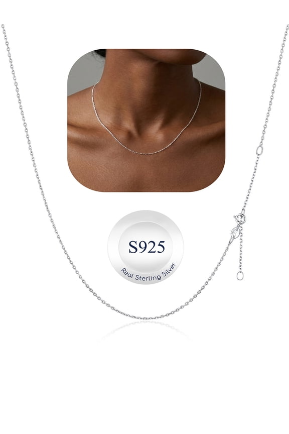 Solid 925 Sterling Silver Chain Necklace 1.1mm Thin Rolo Chain for Women Men