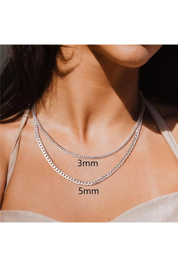 Solid 925 Sterling Silver Cuban Chain Women Men Necklace, 3mm/5mm, 14"-28", Jewelry Gifts for Men/Women