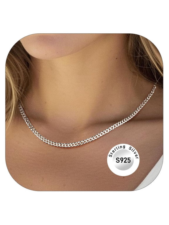 Solid 925 Sterling Silver Cuban Chain Women Men Necklace 3mm/5mm 14"-28" Mothers Day Fathers Day Jewelry Gifts for Women Men