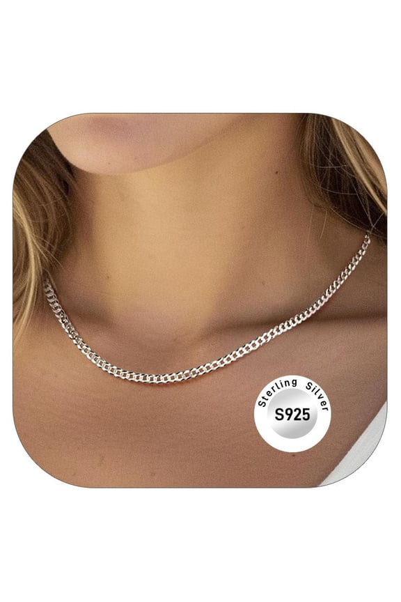 Solid 925 Sterling Silver Cuban Chain Women Men Necklace 3mm/5mm 14"-28" Mothers Day Fathers Day Jewelry Gifts for Women Men