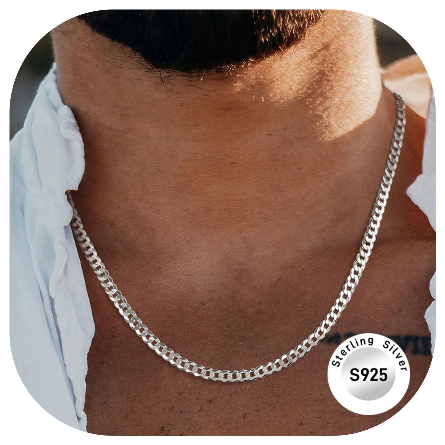 ChainsProMax Solid 925 Sterling Silver Cuban Chain Women Men Necklace 3mm/5mm 14"-28" Mothers Day Fathers Day Jewelry Gifts for Women Men