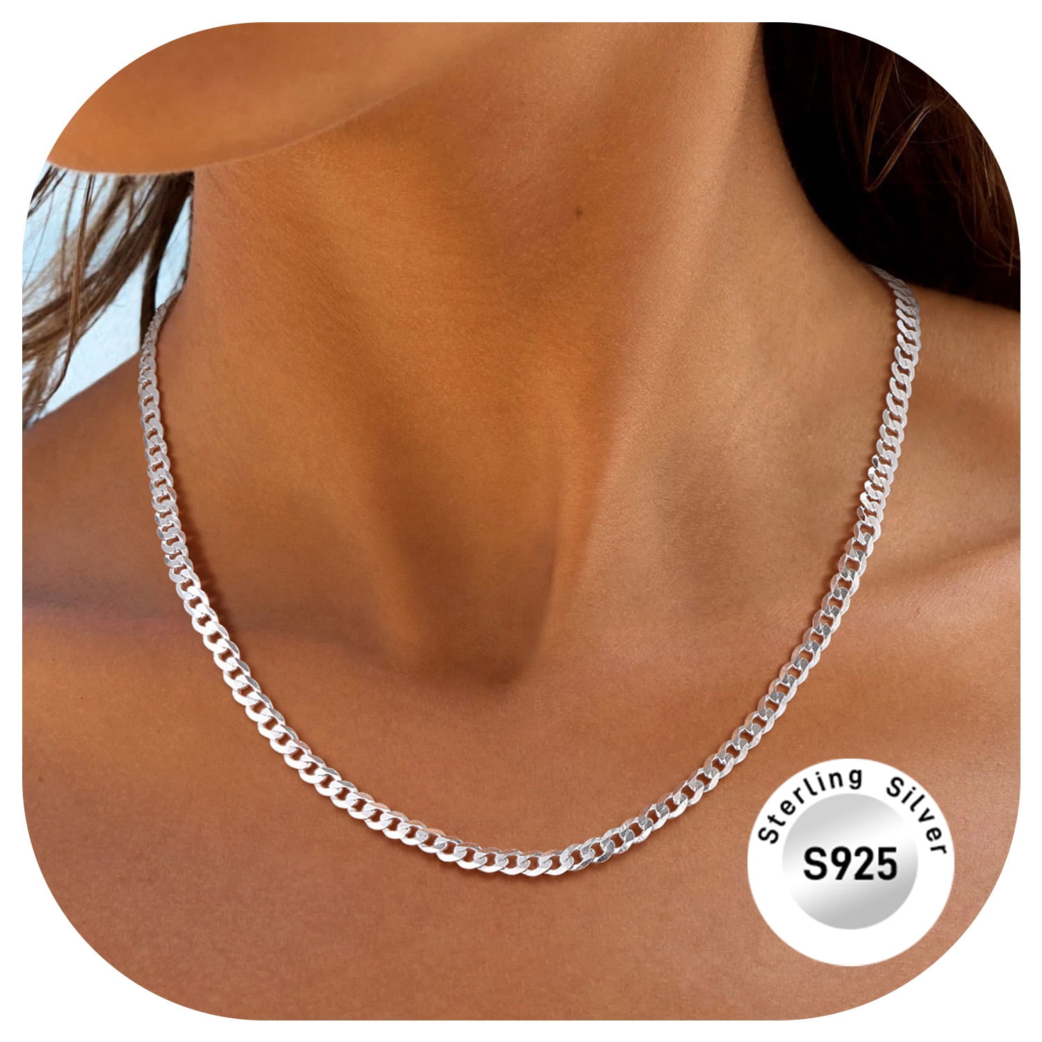ChainsProMax Solid 925 Sterling Silver Cuban Chain Women Men Necklace 3mm/5mm 14"-28" Mothers Day Fathers Day Jewelry Gifts for Women Men
