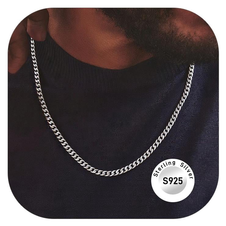 ChainsProMax Solid 925 Sterling Silver Cuban Chain Women Men Necklace 3mm/5mm 14"-28" Mothers Day Fathers Day Jewelry Gifts for Women Men