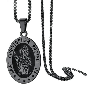 ChainsProMax St. Christopher Medal Necklace for Men, with Chain-22 2", Stainless Steel/Gold Plated/Black