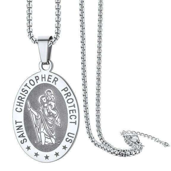 ChainsProMax St. Christopher Medal Necklace for Men, with Chain-22+2", Stainless Steel/Gold Plated/Black