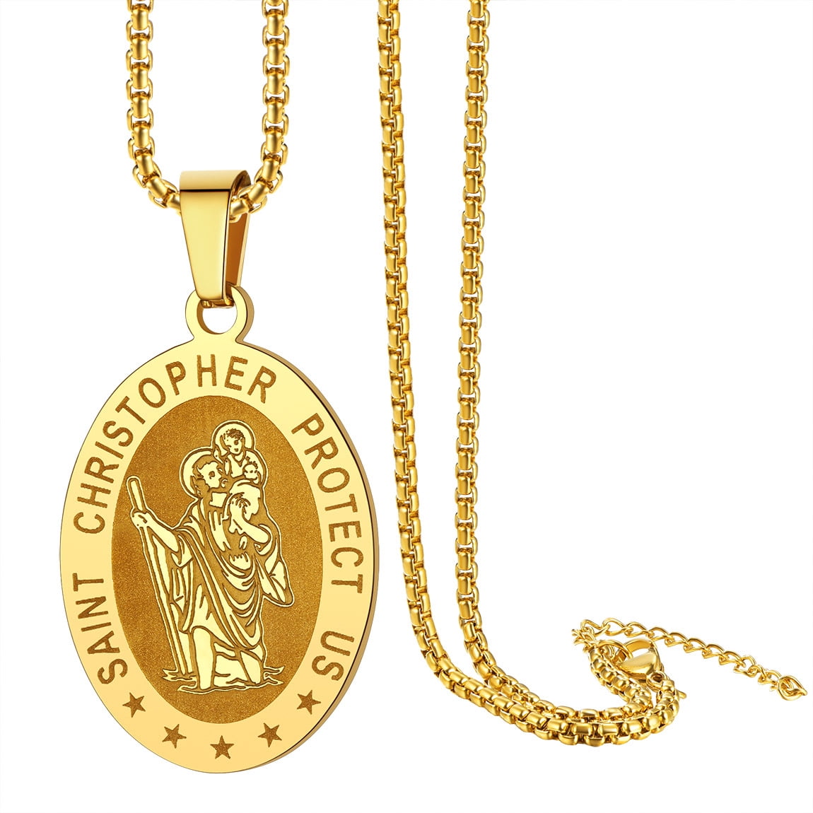 ChainsProMax St. Christopher Medal Necklace for Men, with Chain22+2", Stainless Steel/Gold