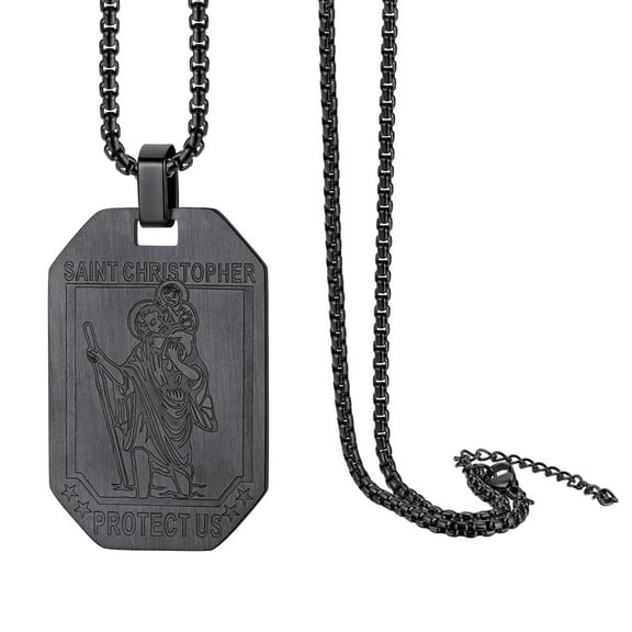 ChainsProMax St. Christopher Medal Necklace for Men, with Chain-22+2", Stainless Steel/Gold Plated/Black