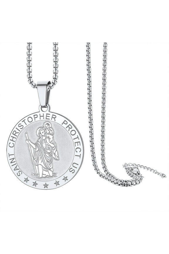 St. Christopher Medal Necklace for Men, with Chain-22+2", Stainless Steel/Gold Plated/Black