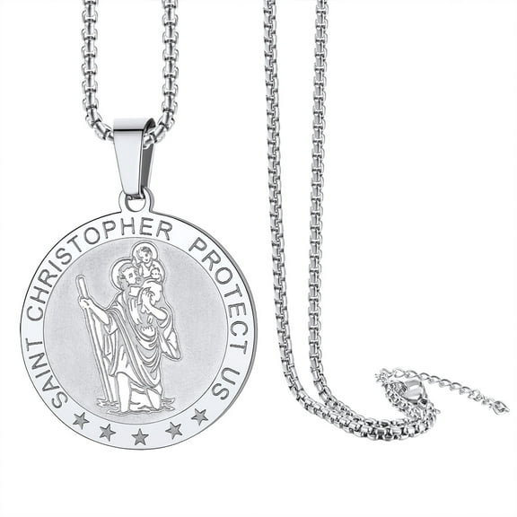 ChainsProMax St. Christopher Medal Necklace for Men, with Chain-22+2", Stainless Steel/Gold Plated/Black