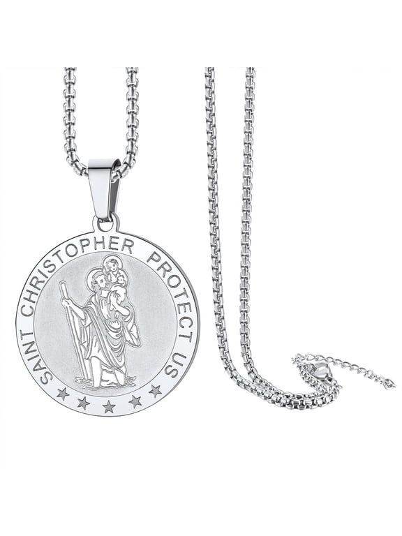St. Christopher Medal Necklace for Men, with Chain-22+2", Stainless Steel/Gold Plated/Black