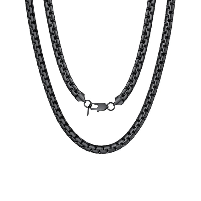 ChainsProMax Stainless Steel Black Flat Link Chain Necklace for Men 14inch 8mm Hip Hop Jewelry