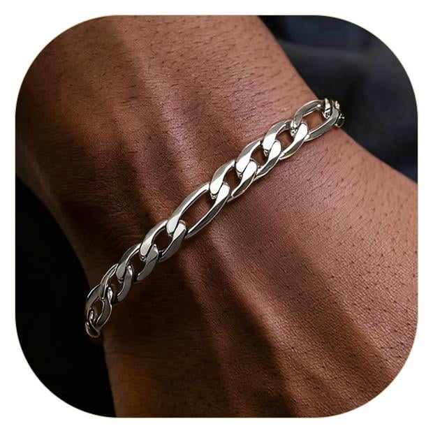ChainsProMax Stainless Steel Figaro Bracelet, 8.3inch, Ideal for