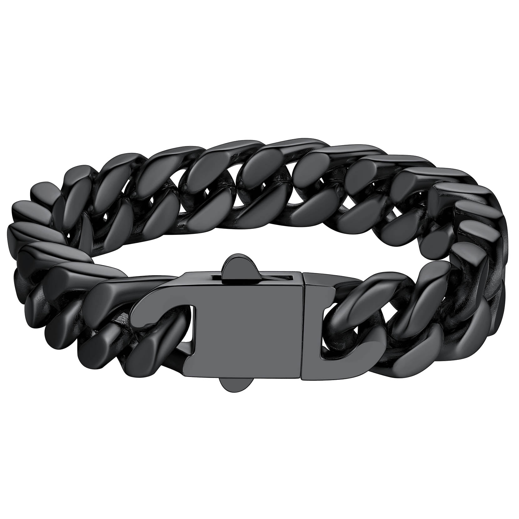 ChainsProMax Stainless Steel Chunky Thick Bracelets 12mm Wide 8.3inch Curb Chain Bracelet for Men Black Bracelet