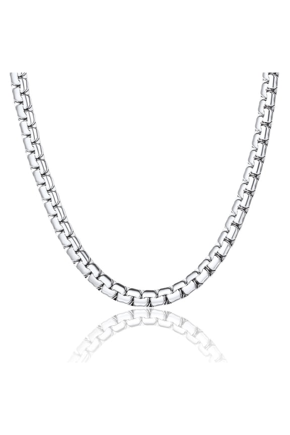 Stainless Steel Flat Box Chain Male Necklace 20inch 6mm Hip Hop Jewelry