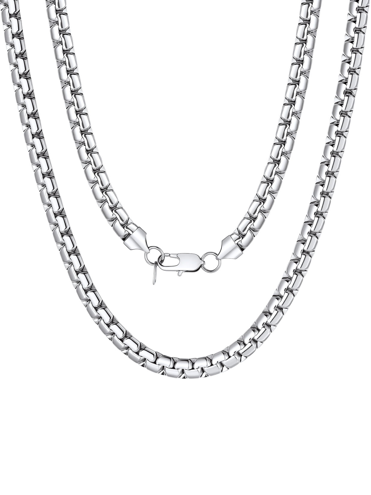 ChainsProMax Stainless Steel Flat Box Chain Male Necklace 20inch 8mm Hip Hop Jewelry Gift for Father