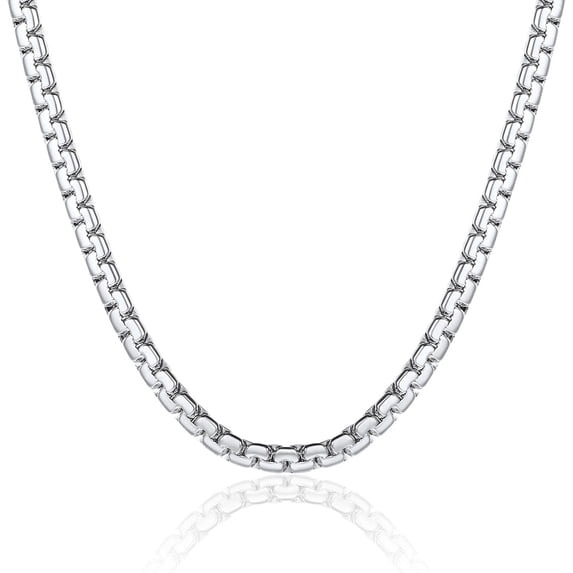 ChainsProMax Stainless Steel Flat Box Chain Male Necklace 22inch 4mm Hip Hop Jewelry