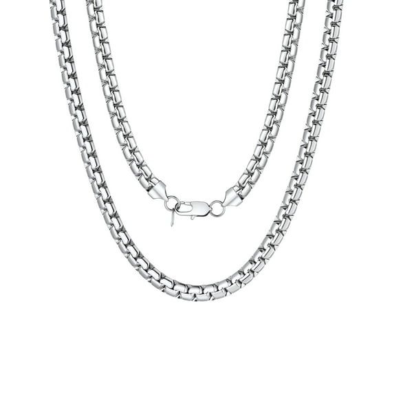 ChainsProMax Stainless Steel Flat Box Chain Male Necklace 28inch 8mm Hip Hop Jewelry