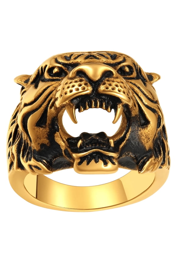 Stainless Steel Gold Ring Size 7 Women Men Tiger Rings Costume Jewelry