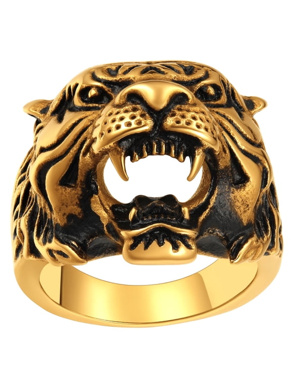 Stainless Steel Gold Ring Size 7 Women Men Tiger Rings Costume Jewelry