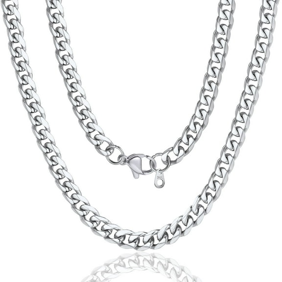 ChainsProMax Stainless Steel Silver Chain Necklace for Women 6mm Choker Curb Chain Length 14 inch