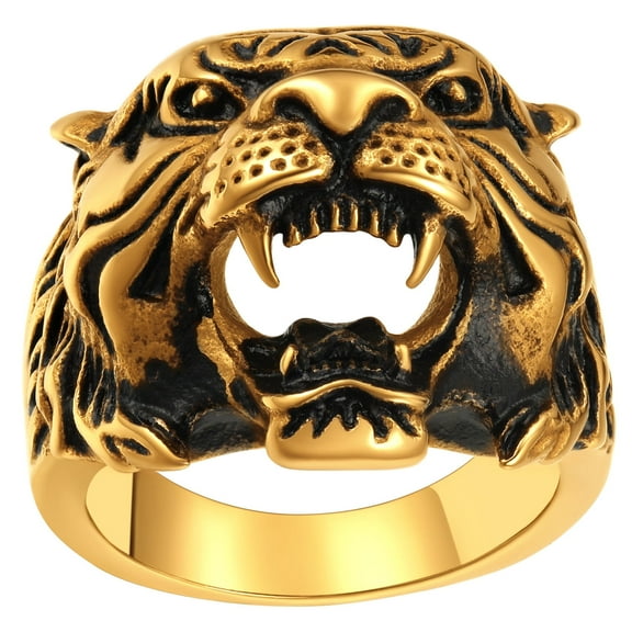ChainsProMax Tiger Rings Gold Plated Costume Jewelry Size 10 Animal Mens Ring