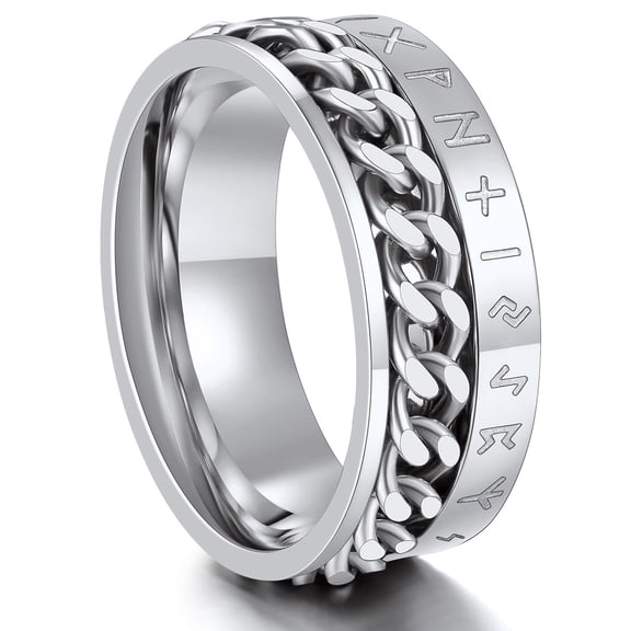ChainsProMax Viking Rune Spinner Rings for Men/Women, Size #7-#14 Chain Link Fidget Ring, Stainless Steel