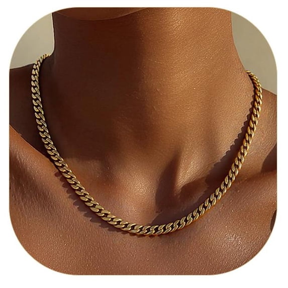 ChainsProMax Women Choker Chunky Chain Stainless Steel Cuban Link Chain Necklace Mothers Day Gift for Mom Daughter