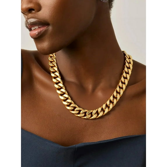 ChainsProMax Women Chunky Chain Stainless Steel Cuban Link Chain Necklace for Women 5mm/12mm/14mm 18"-20"