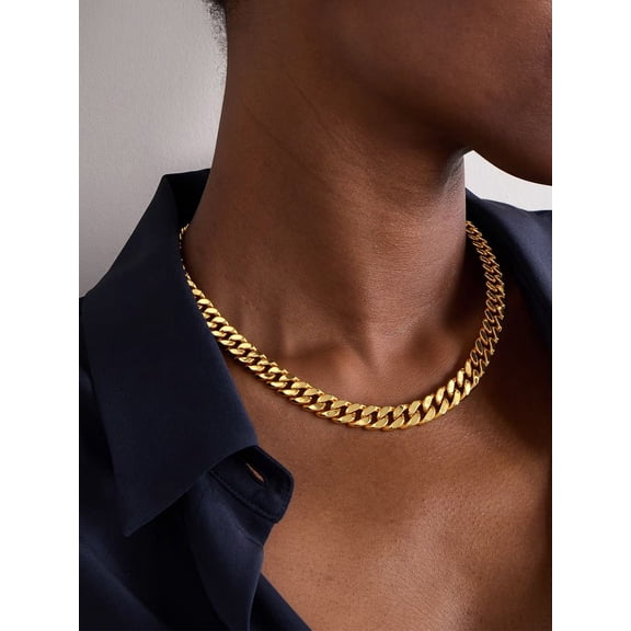ChainsProMax Women Chunky Chain Stainless Steel Cuban Link Chain Necklace for Women 5mm/12mm/14mm 18"-20"