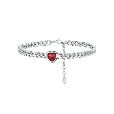 ChainsProMax Women Heart Anklets 5MM Cuban Link Birthstone Ankle Bracelet Jewelry Gift, Stainless Steel