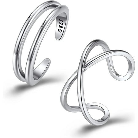 ChainsProMax Womens Toe Rings Sterling Silver Beachy Ring 2 Pcs Adjustable Open 925 Silver Toe Rings Set