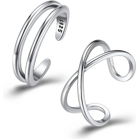 Womens Toe Rings Sterling Silver Beachy Ring 2 Pcs Adjustable Open 925 Silver Toe Rings Set