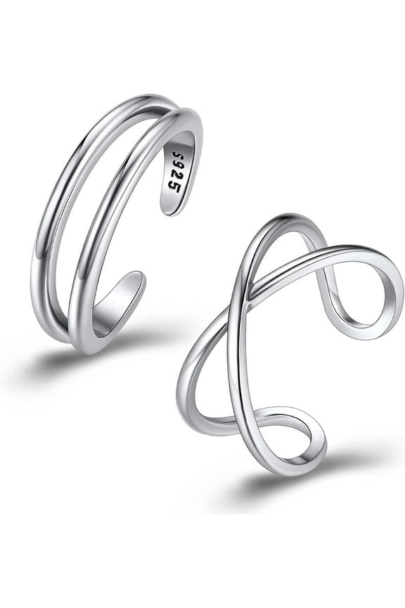 Womens Toe Rings Sterling Silver Beachy Ring 2 Pcs Adjustable Open 925 Silver Toe Rings Set